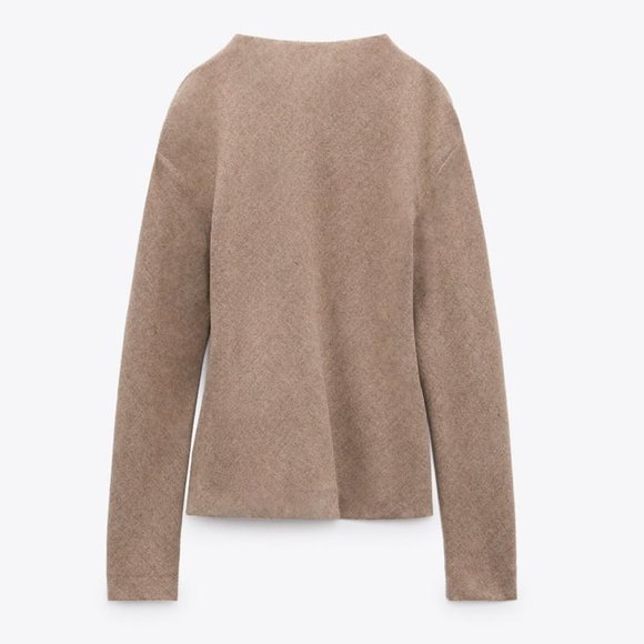 NWT BEIGE TAUPE BROWN FITTED WOOL BLEND TOP. - Picture 2 of 11